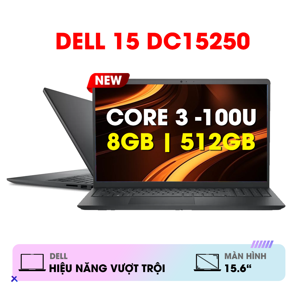 Laptop Dell 15 DC15250 (Core 3 -100U | 8GB | 512GB | 15.6" FHD 120Hz | Win11 | Carbon Black)