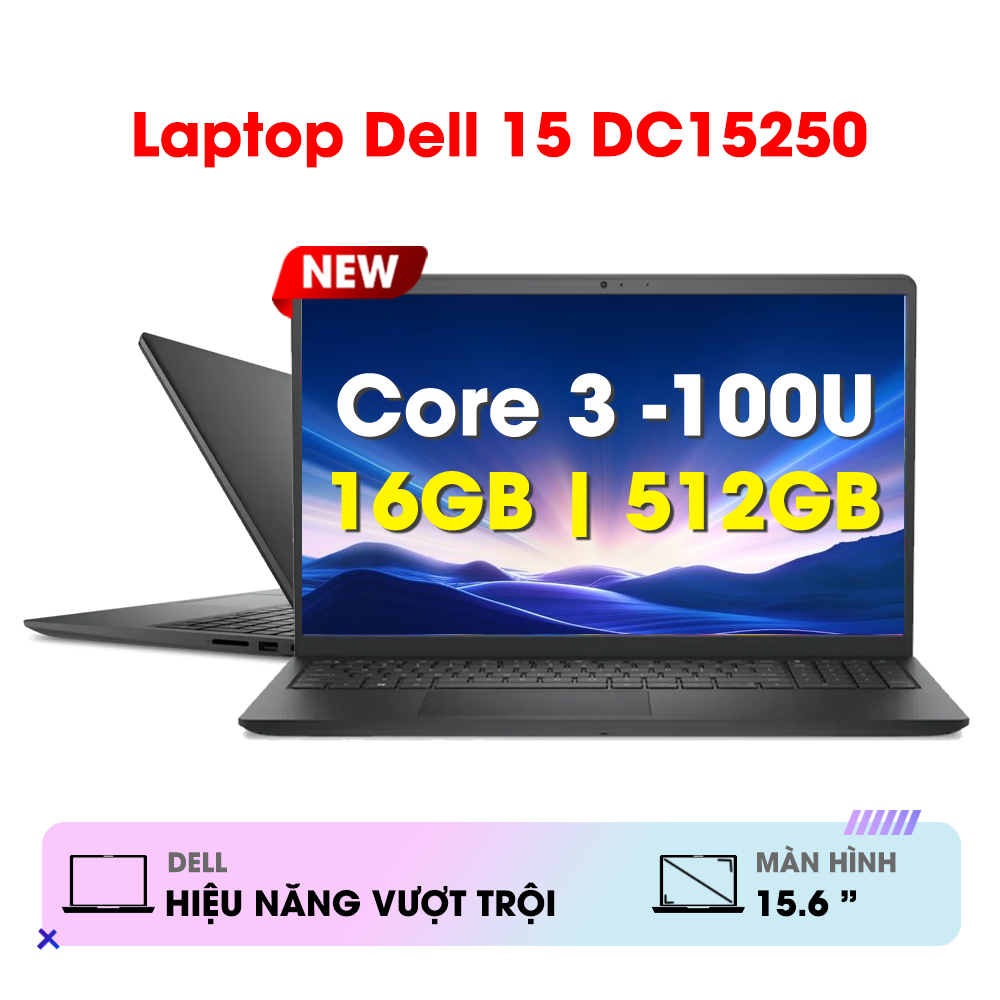 Laptop Dell 15 DC15250 (Core 3 -100U | 16GB | 512GB | 15.6" FHD 120Hz | Win11 | Carbon Black)