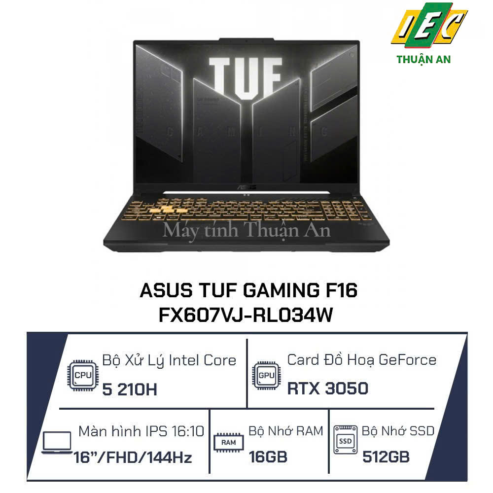 Laptop ASUS TUF Gaming F16 FX607VJ-RL034W (Intel Core 5 210H | RTX 3050 6GB | 16 inch FHD 144Hz | 16GB | 512GB | Win 11 | Xám)