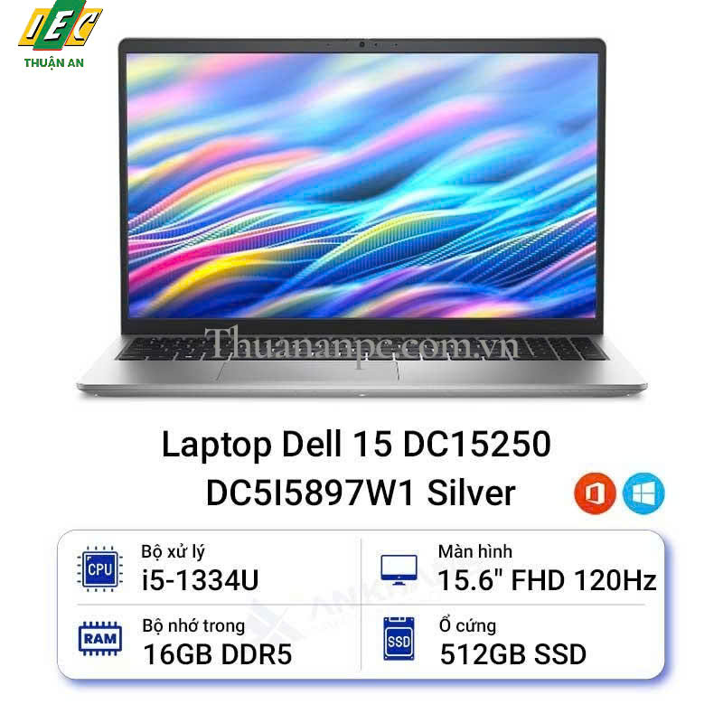 Laptop Dell 15 DC15250 DC5I5897W1 (i5 1334U/ 16GB/ 512GB SSD/ 15.6 inch FHD/ 120Hz/ Win 11/ Office/ Silver/ 1Y)