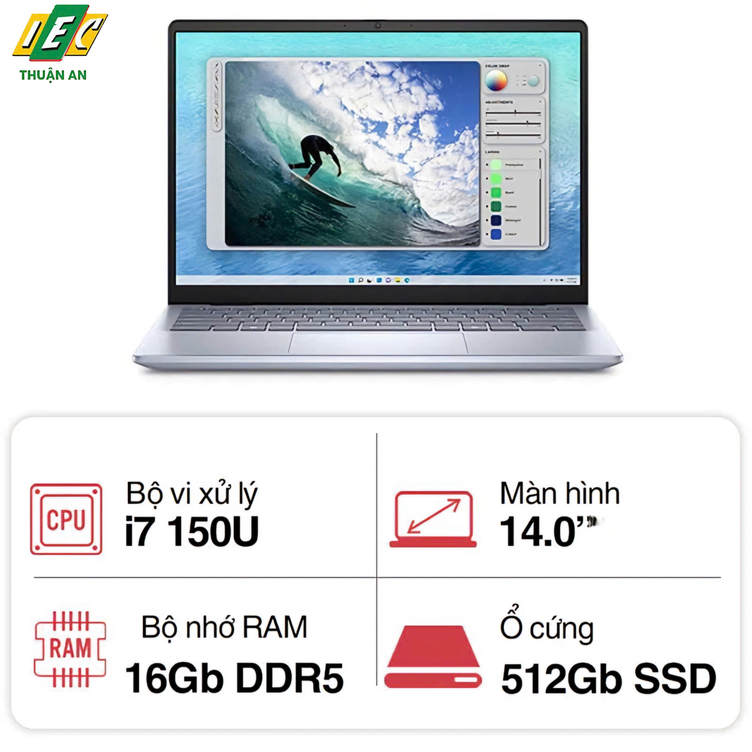 Laptop Dell Inspiron 5440 (Core 7 150U, 16GB, 1TB SSD, 14" QHD+ 300nits, WIN11, Ice Blue, US Backlit Keyboard)