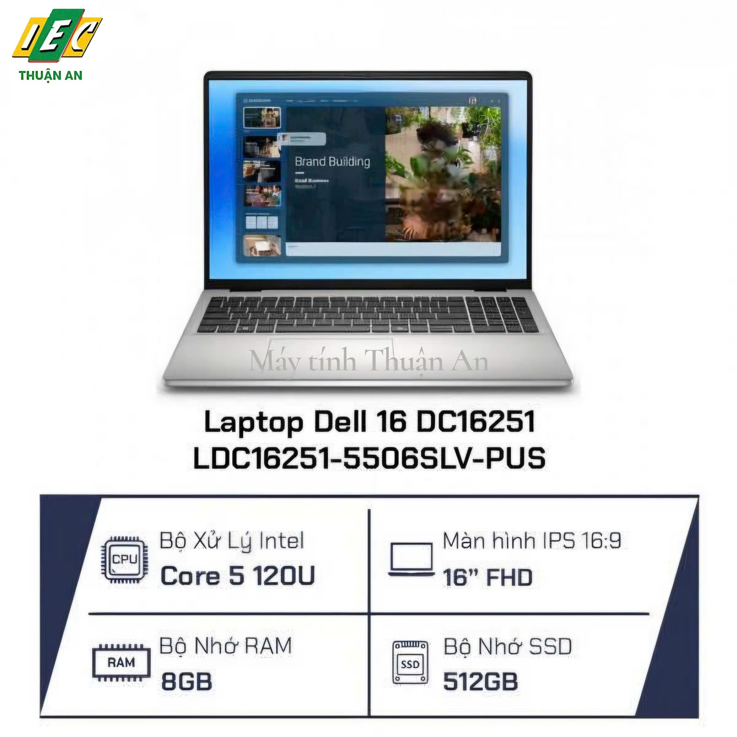 Laptop Dell 16 DC16251 LDC16251-5506SLV-PUS Core 5 120U/ 8GB/ 512GB SSD/ 16 Inch 1920x1200/ Win 11/ Platinum Silver - NK